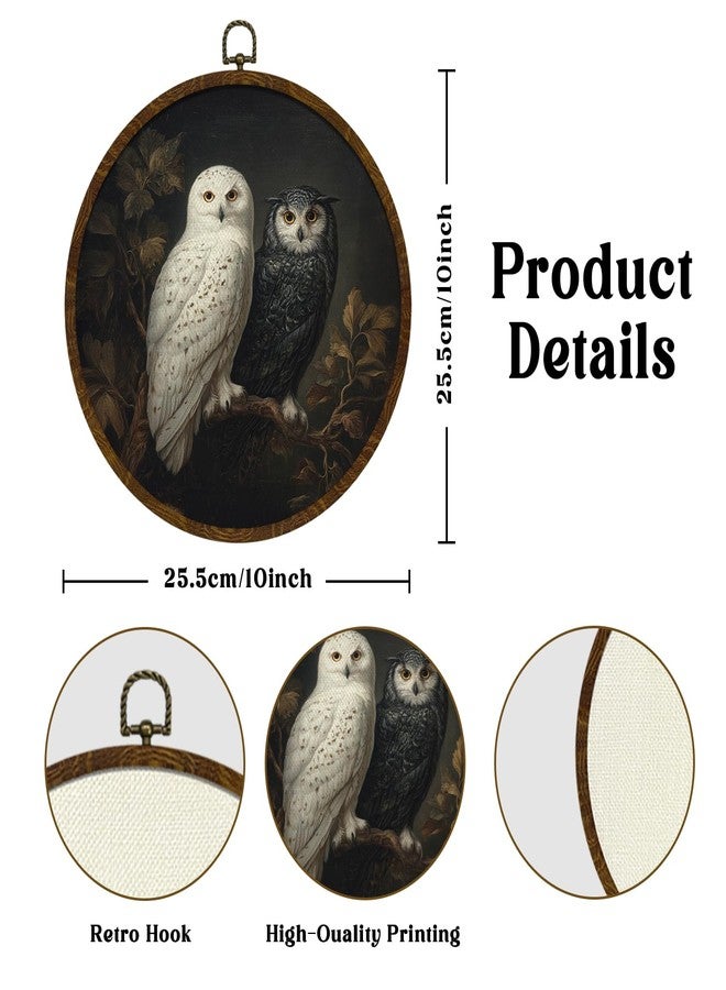 KLYTINK Vintage Owl Wall Art Decor,Retro Bird Mid Century Modern Wall Art Canvas Frame Hanging Prints, Vintage Animal Round Wall Art Decor for Bedroom,Best Gifts for Family Friends 10"x10" (BY0611) - Image 2